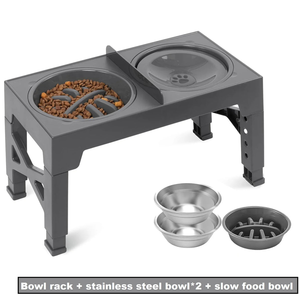 Comedouro Elevado Ajustável para Cães com Tigelas em Inox