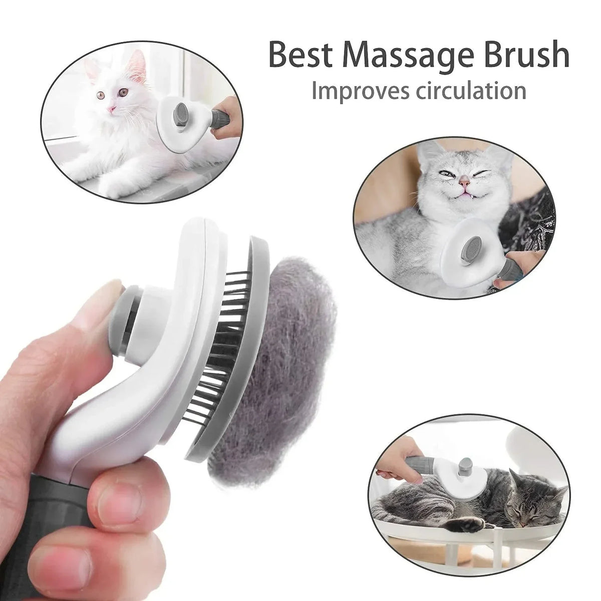 Escova Autolimpante para Cães e Gatos – Remoção de Pelo com 1 Clique