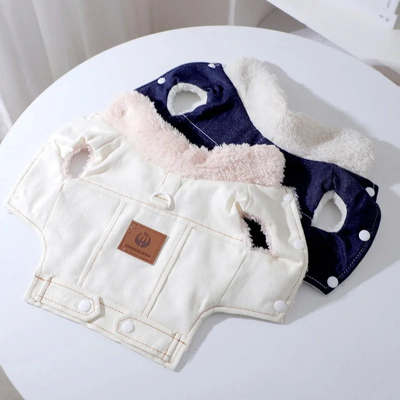 Moda denim cão para baixo jaqueta quente macio roupas para cães de estimação inverno filhote de cachorro casaco engrossado gato colete casaco yorkshire vestuário para animais de estimação
