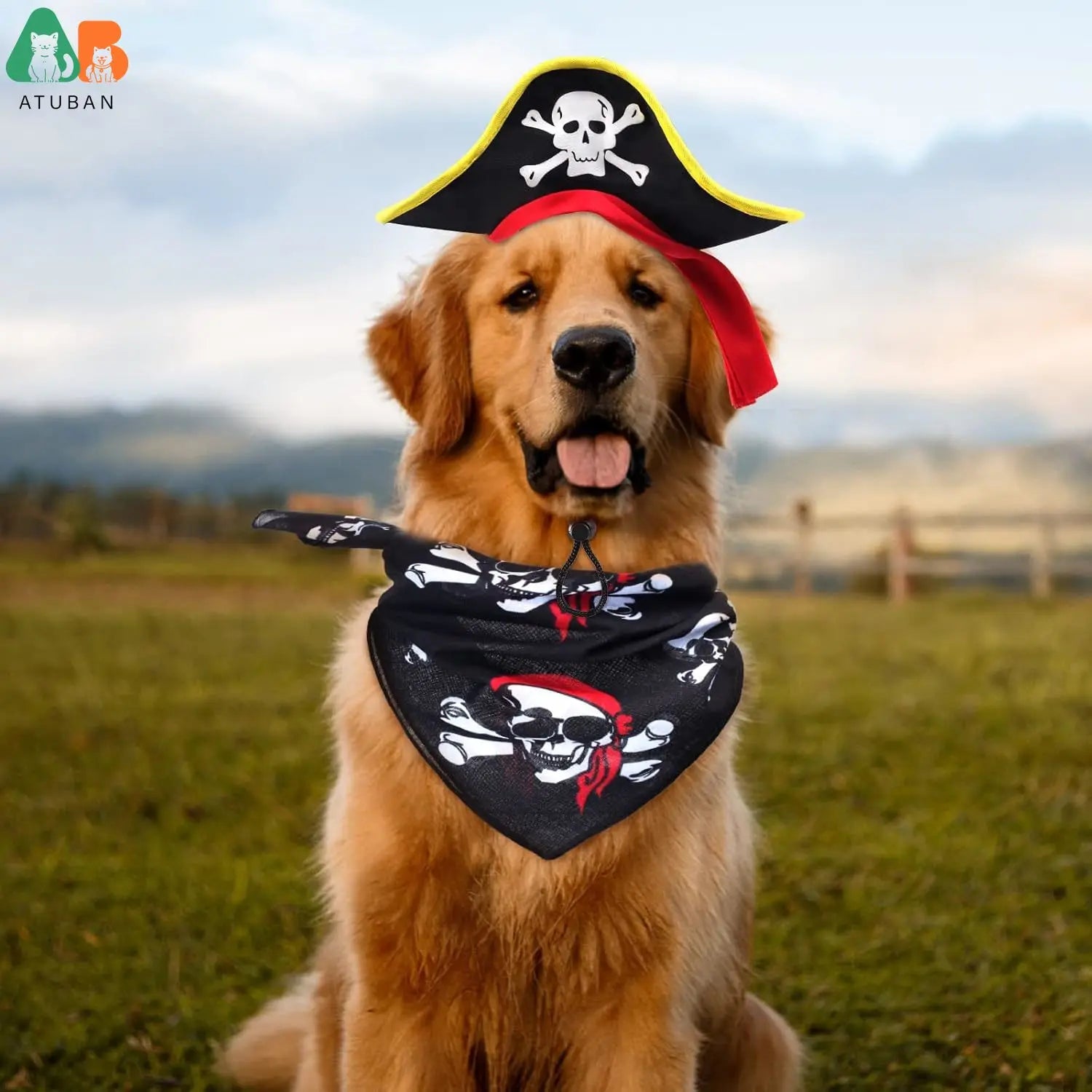 Atuban crânio impressão animal de estimação chapéu pirata com crânio pirata bandana cão gato capitão boné halloween pirata cosplay traje festa de halloween