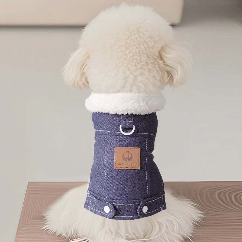 Moda denim cão para baixo jaqueta quente macio roupas para cães de estimação inverno filhote de cachorro casaco engrossado gato colete casaco yorkshire vestuário para animais de estimação