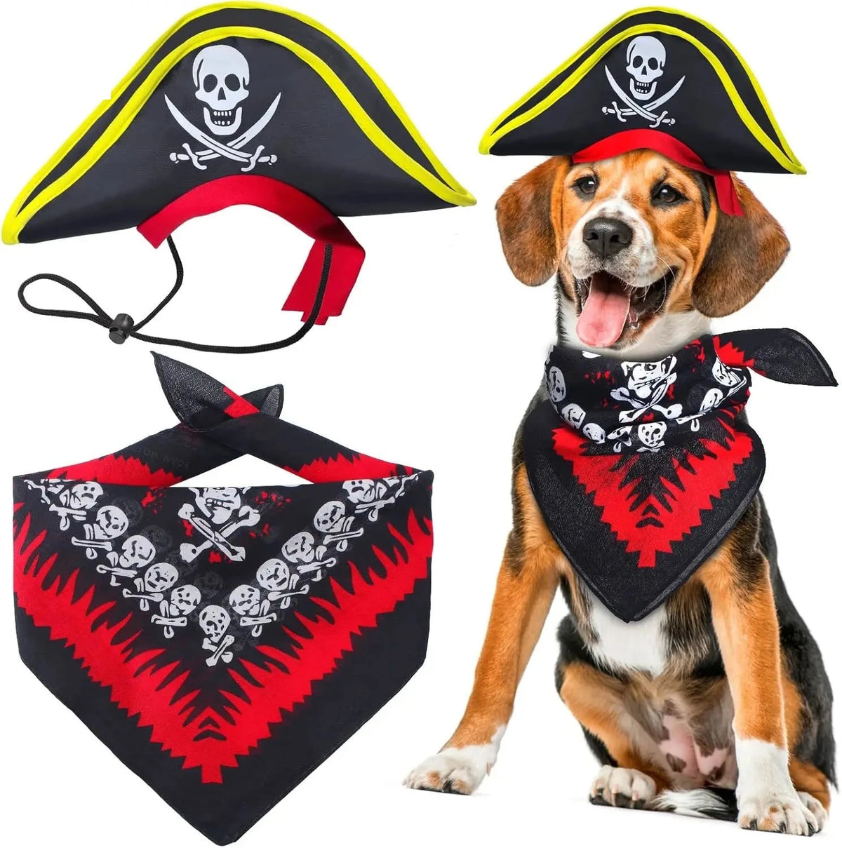 Fantasia de pirata com chapéu e bandana para cães e gatos