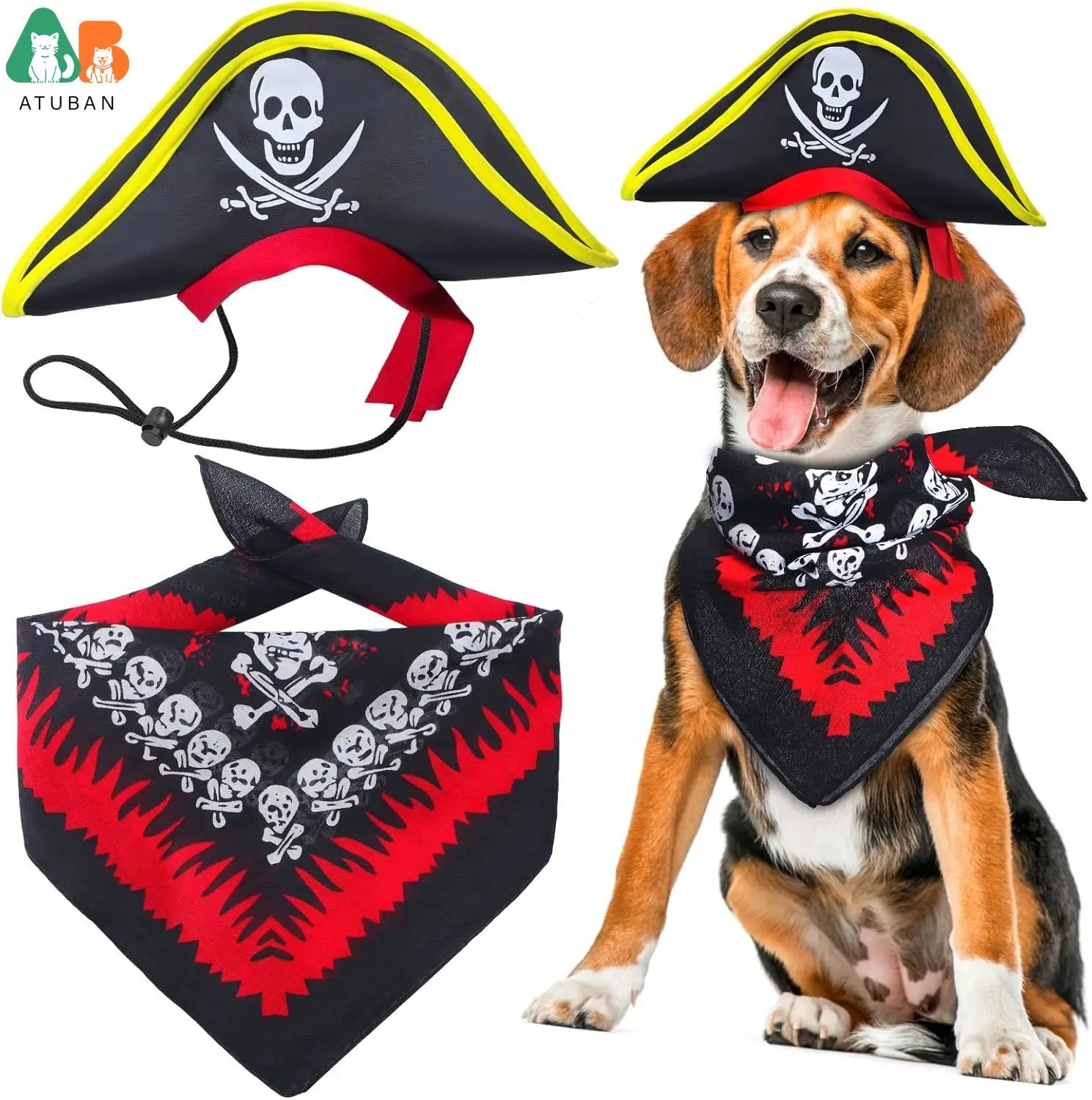 Atuban crânio impressão animal de estimação chapéu pirata com crânio pirata bandana cão gato capitão boné halloween pirata cosplay traje festa de halloween