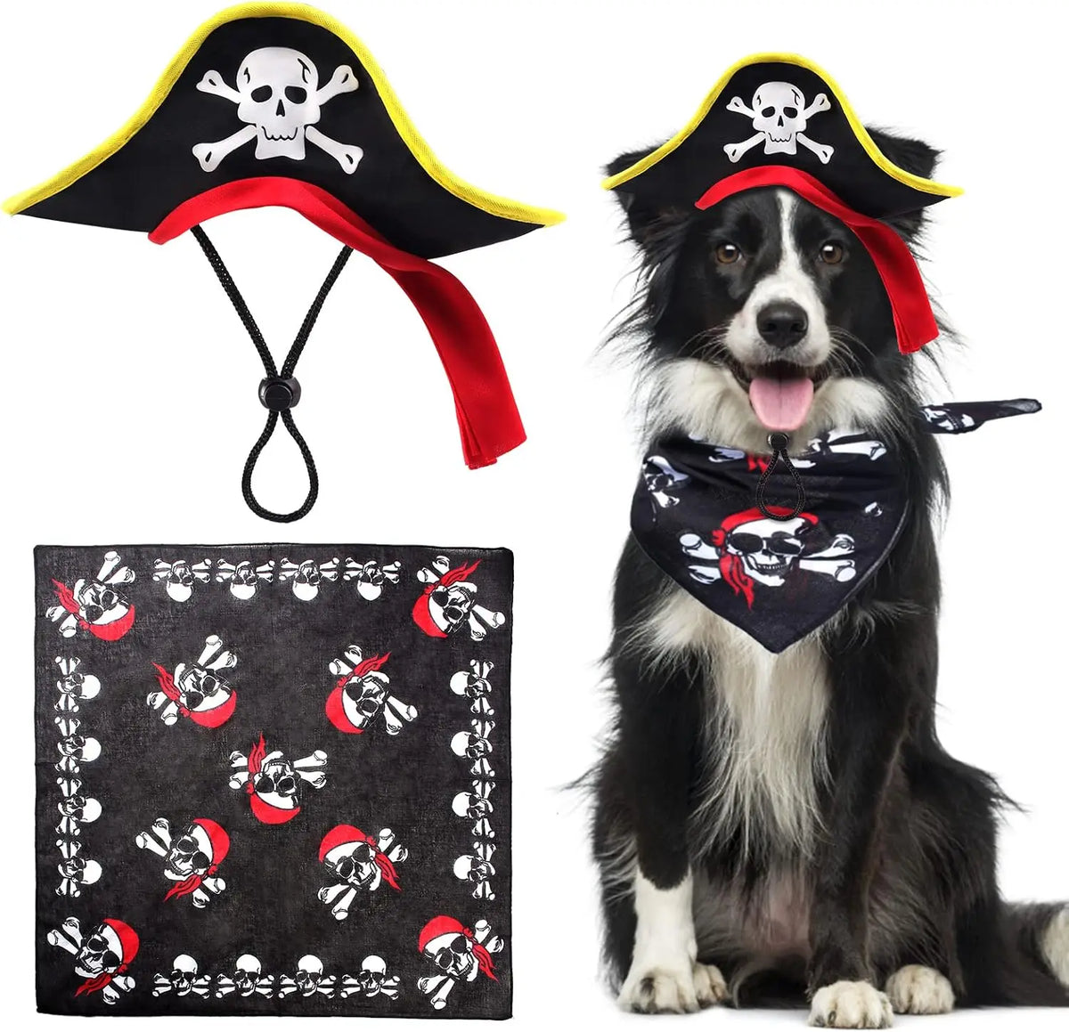 Fantasia de Pirata para Cães e Gatos – Chapéu e Bandana