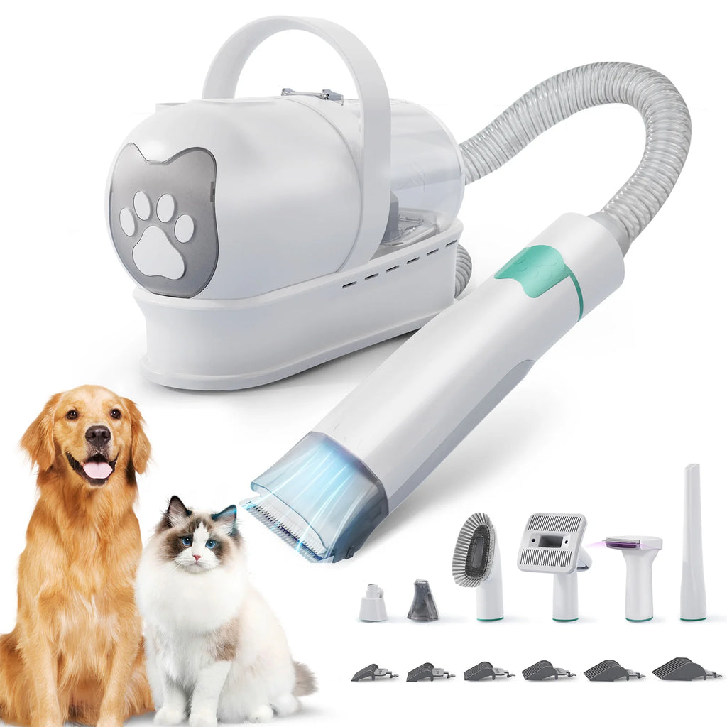 Aspirador de Pêlos para Animais 7 em 1 de 400W, Secador de Pêlos para Cães, Conjunto de Higiene com Copo Coletor de Pêlos e Ferramenta de Remoção de Pêlos