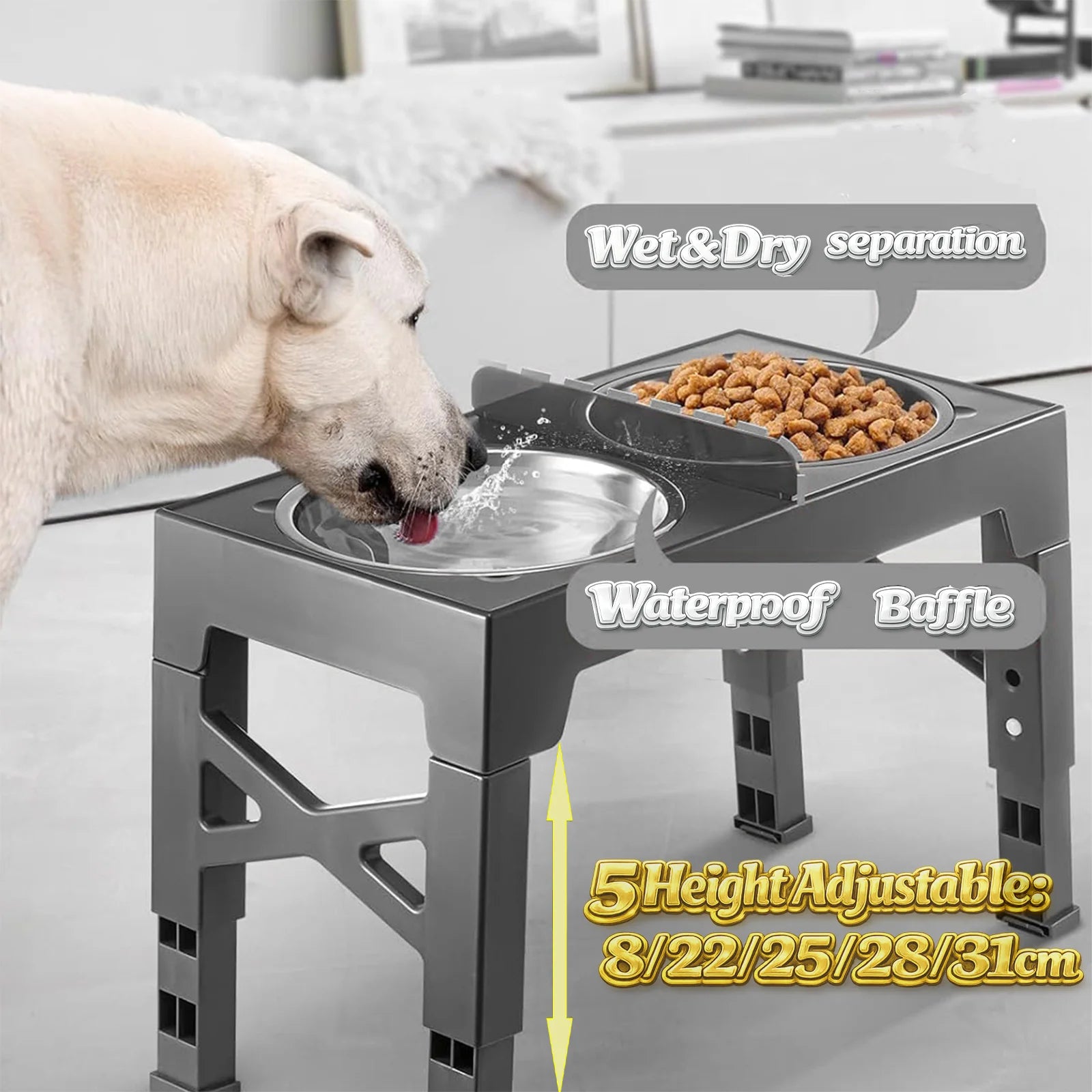 Comedouros Elevados Ajustáveis para Cães, Dobráveis, com Tigelas de Aço Inoxidável para Cães Pequenos, Médios e Grandes, Reduzindo a Pressão no Pescoço