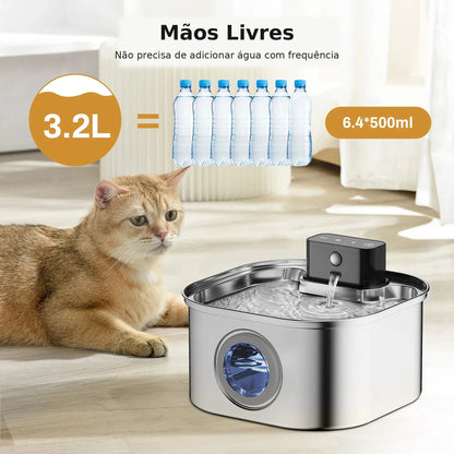 Fonte de Água Inteligente ZuriPet 3,2 L em Inox – para Cães e Gatos