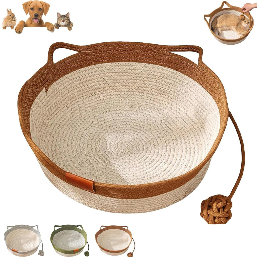 Stimulicat Cama para Gatos com Rabo de Brinquedo e Design de Orelha de Gato, Cama de Enriquecimento em Corda de Algodão Feita à Mão para Filhotes, Coelhos e Pequenos Pets
