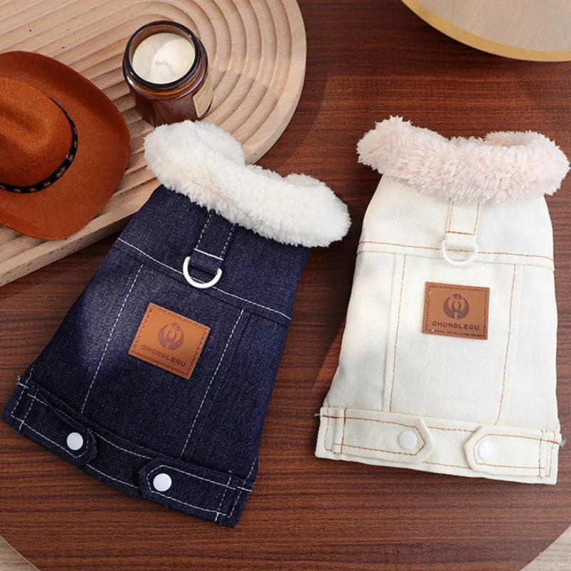 Moda denim cão para baixo jaqueta quente macio roupas para cães de estimação inverno filhote de cachorro casaco engrossado gato colete casaco yorkshire vestuário para animais de estimação