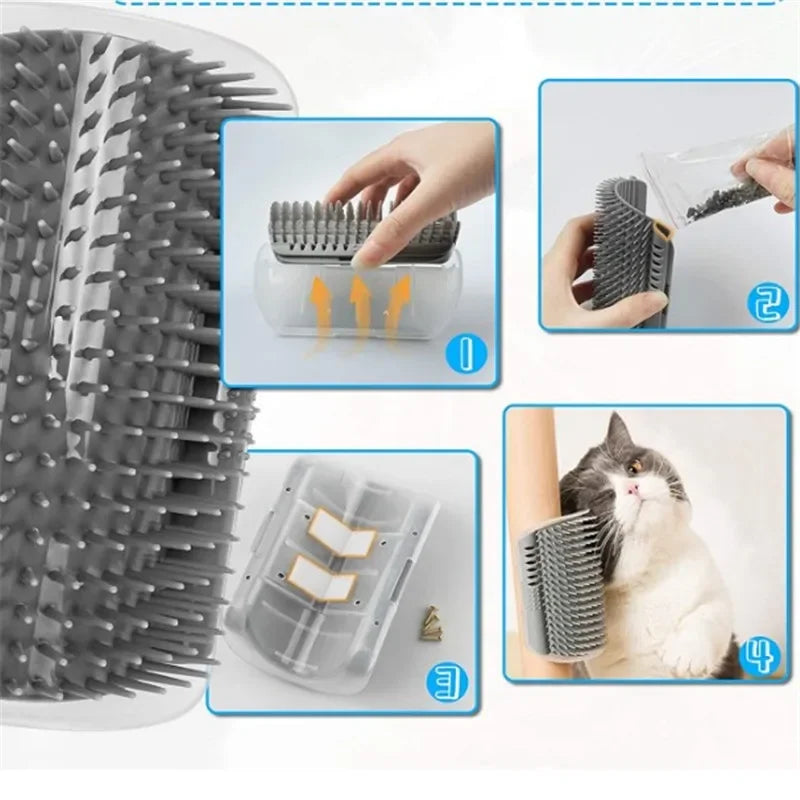 Pente de Canto para Gatos de Fixação na Parede, Escova Ergonômica Massageadora e Removedora de Pelos para Pets, Otimização de Espaço, Brinquedo de Coçar para Gatinhos de Interior e Fácil Instalação
