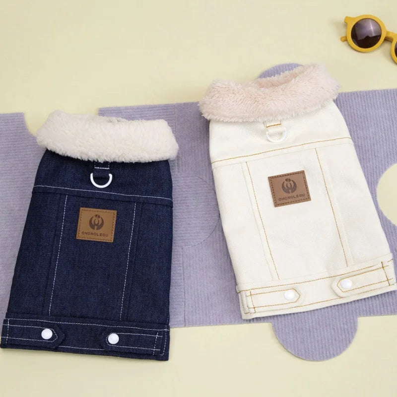 Moda denim cão para baixo jaqueta quente macio roupas para cães de estimação inverno filhote de cachorro casaco engrossado gato colete casaco yorkshire vestuário para animais de estimação