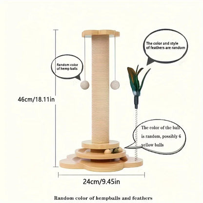 Brinquedo de Madeira para Gatos com Sisal e Plataforma Giratória