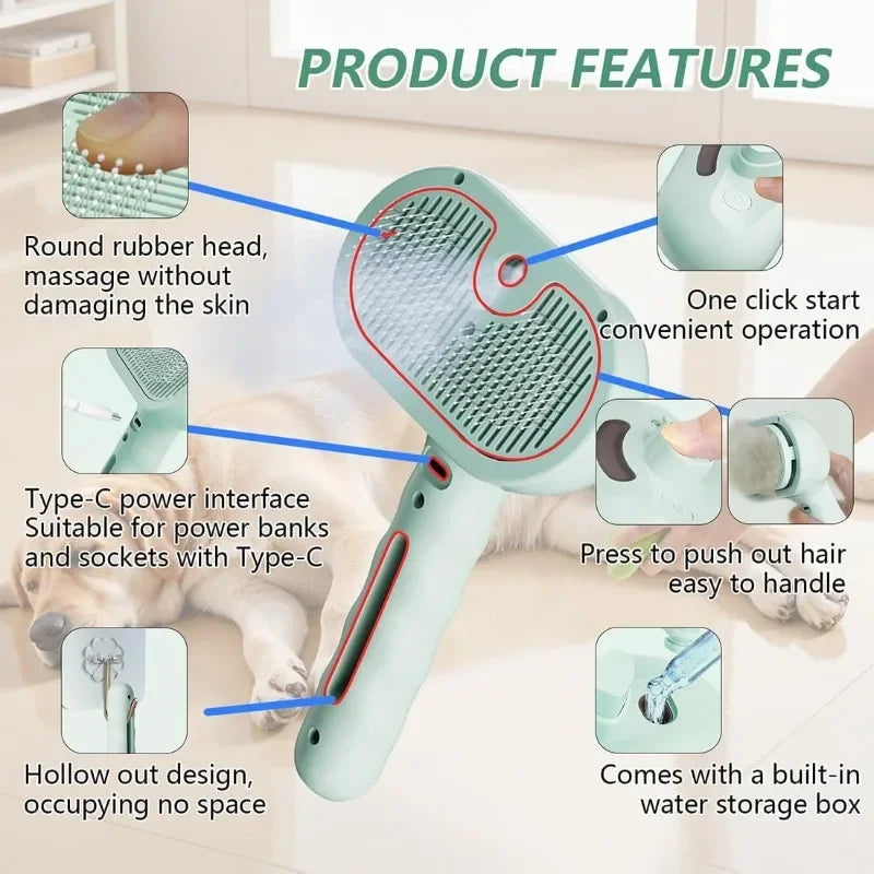 Pet spray pente de cabelo profissional alisador de cabelo elétrico escova para gato pet massagem pente escova de vapor para cuidados com o cabelo