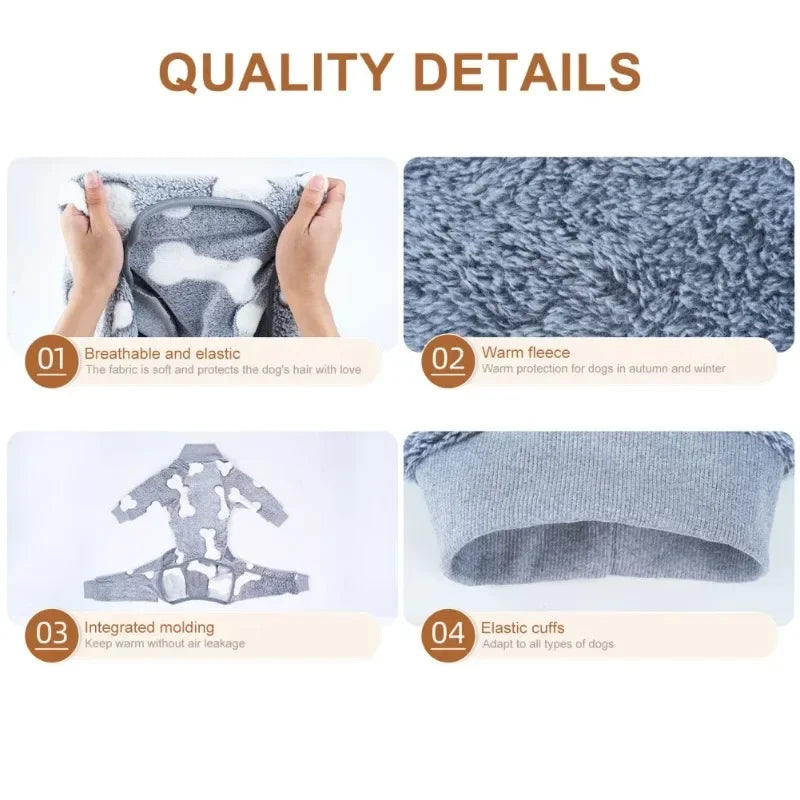 Pijama de flanela médio e grande para cães, roupas de inverno para animais de estimação, fantasia quente para cães