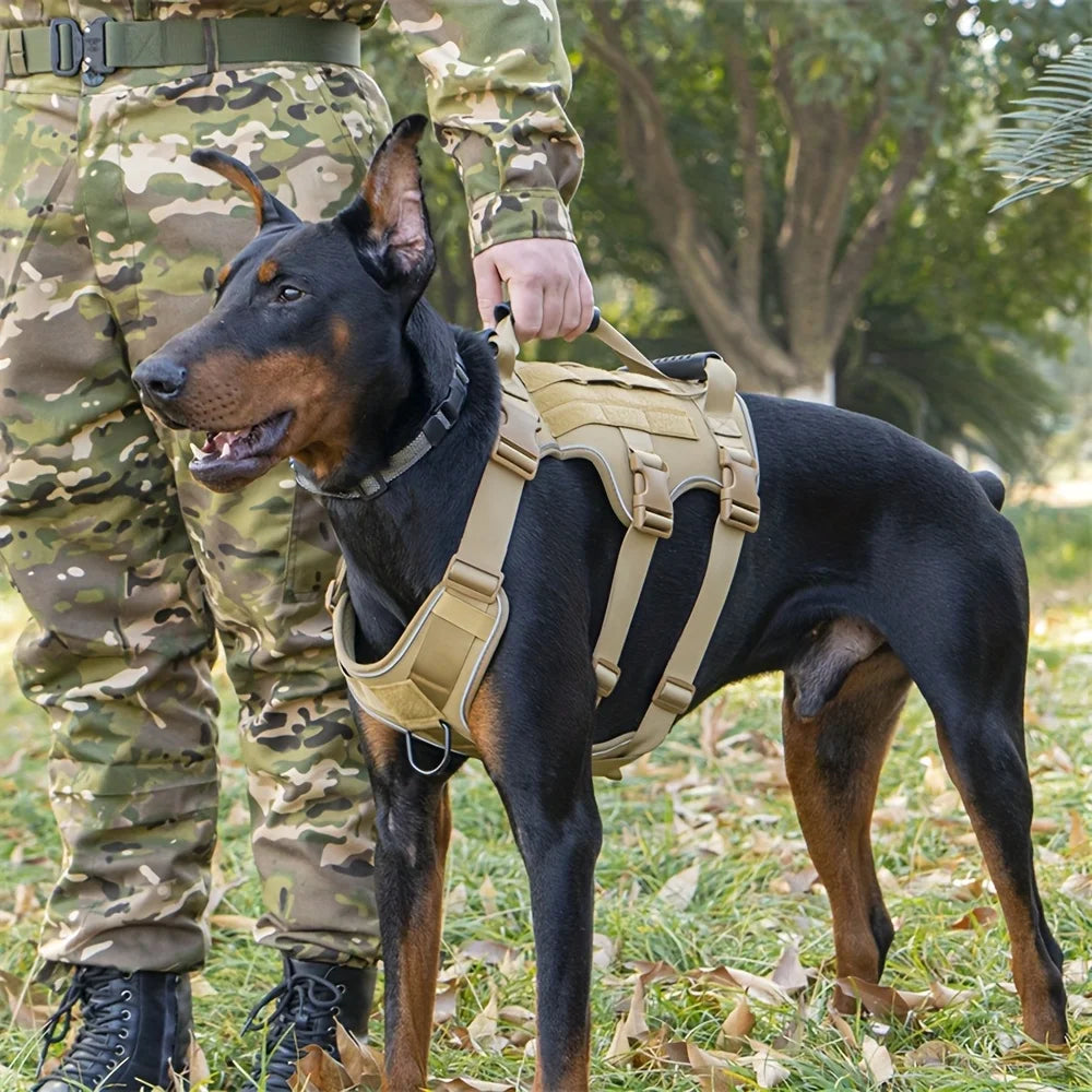 Arnês tático para cães sem tração, arnês para cães de estimação com 4 remendos para cães, colete reflexivo para animais de estimação com alça acolchoada macia e durável