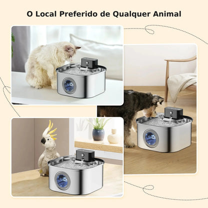 Fonte de Água Inteligente ZuriPet 3,2 L em Inox – para Cães e Gatos