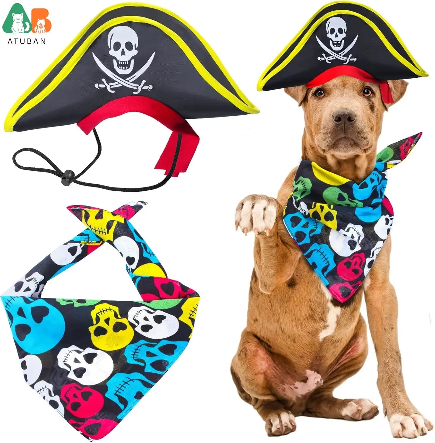 Atuban crânio impressão animal de estimação chapéu pirata com crânio pirata bandana cão gato capitão boné halloween pirata cosplay traje festa de halloween