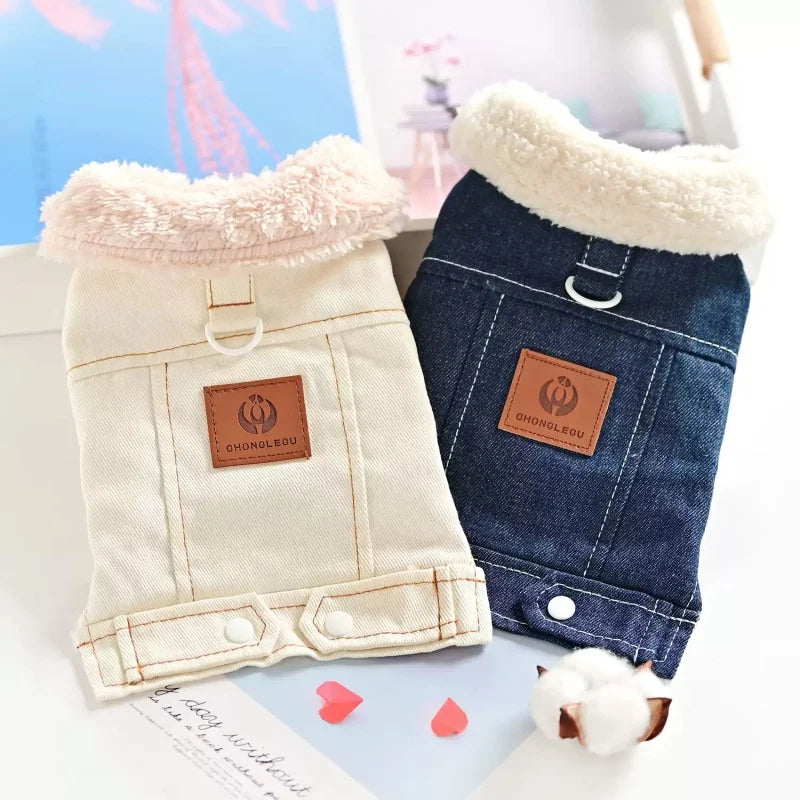 Moda denim cão para baixo jaqueta quente macio roupas para cães de estimação inverno filhote de cachorro casaco engrossado gato colete casaco yorkshire vestuário para animais de estimação