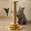 Arranhador para Gatos em Madeira Maciça com Plataforma Giratória, Varinha de Brinquedo, Tábua de Arranhar e Brinquedos Duráveis para Gatos
