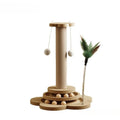 Brinquedo para Gatos em Madeira Maciça com Plataforma Giratória, Varinha Divertida, Bolas, Arranhador de Sisal Durável, Suprimentos para Gatos e Coluna de Arranhar
