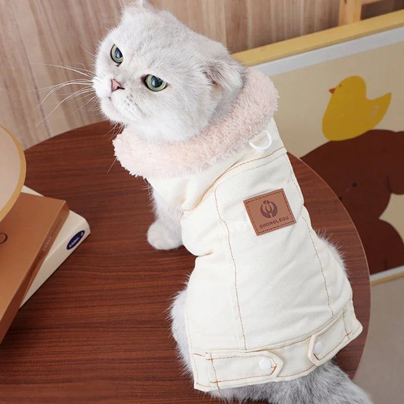 Moda denim cão para baixo jaqueta quente macio roupas para cães de estimação inverno filhote de cachorro casaco engrossado gato colete casaco yorkshire vestuário para animais de estimação