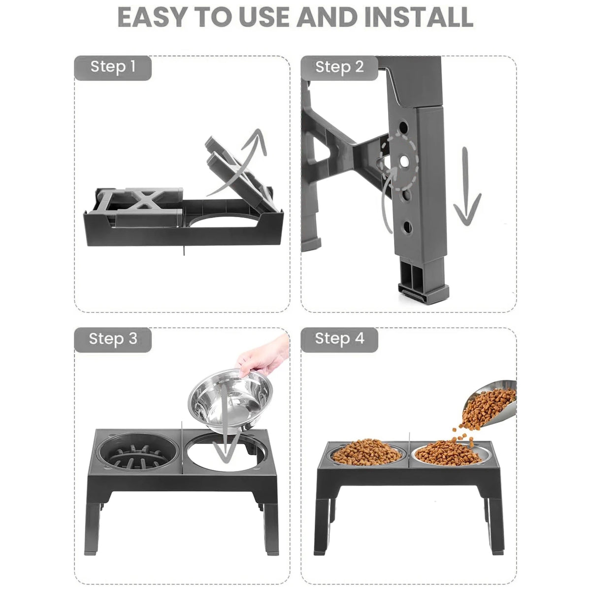 Comedouro Elevado Ajustável para Cães com Tigelas em Inox