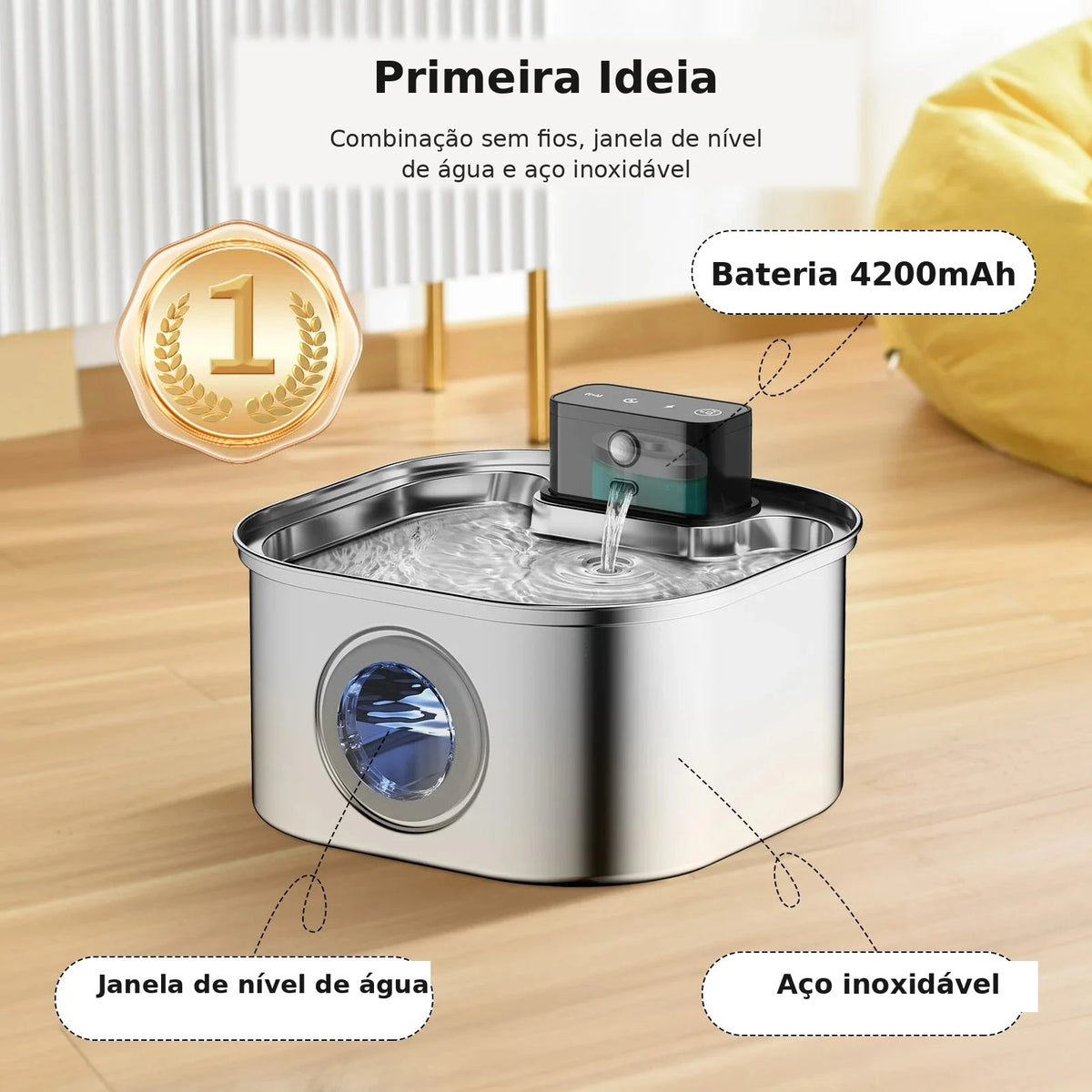 Fonte de Água Inteligente ZuriPet 3,2 L em Inox – para Cães e Gatos