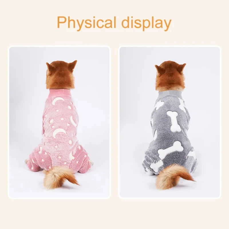 Pijama de flanela médio e grande para cães, roupas de inverno para animais de estimação, fantasia quente para cães