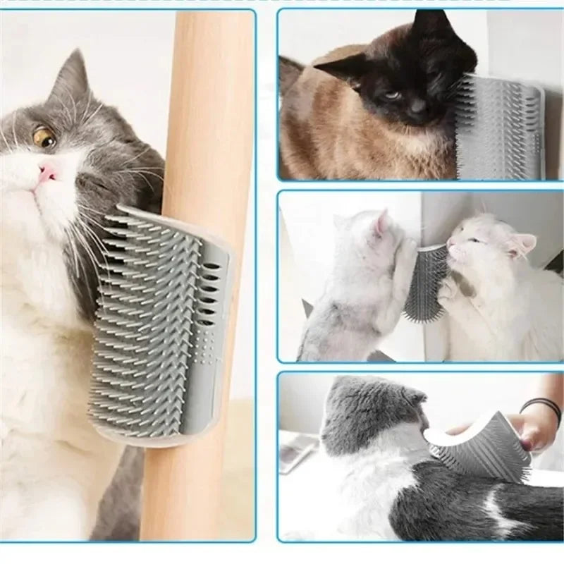 Pente de Canto para Gatos de Fixação na Parede, Escova Ergonômica Massageadora e Removedora de Pelos para Pets, Otimização de Espaço, Brinquedo de Coçar para Gatinhos de Interior e Fácil Instalação