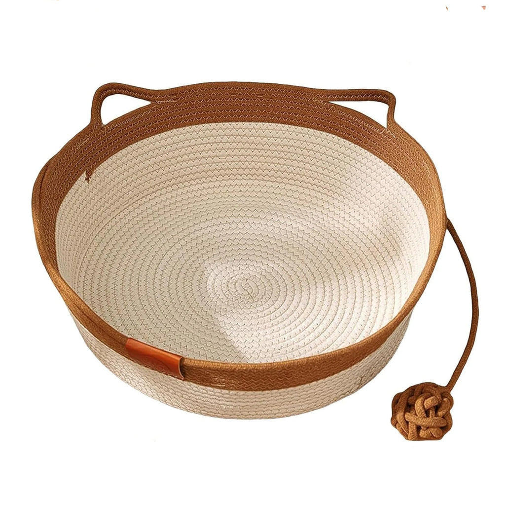 Stimulicat Cama para Gatos com Rabo de Brinquedo e Design de Orelha de Gato, Cama de Enriquecimento em Corda de Algodão Feita à Mão para Filhotes, Coelhos e Pequenos Pets