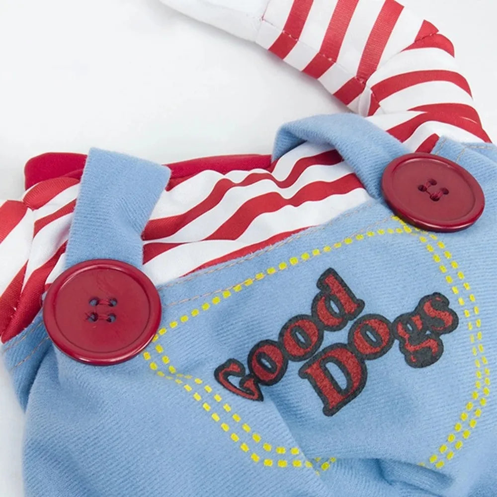 Moda novidade chucky mortal cão de estimação traje assustador adereços engraçado animal de estimação halloween cosplay acessórios de vestuário vestido com capuz