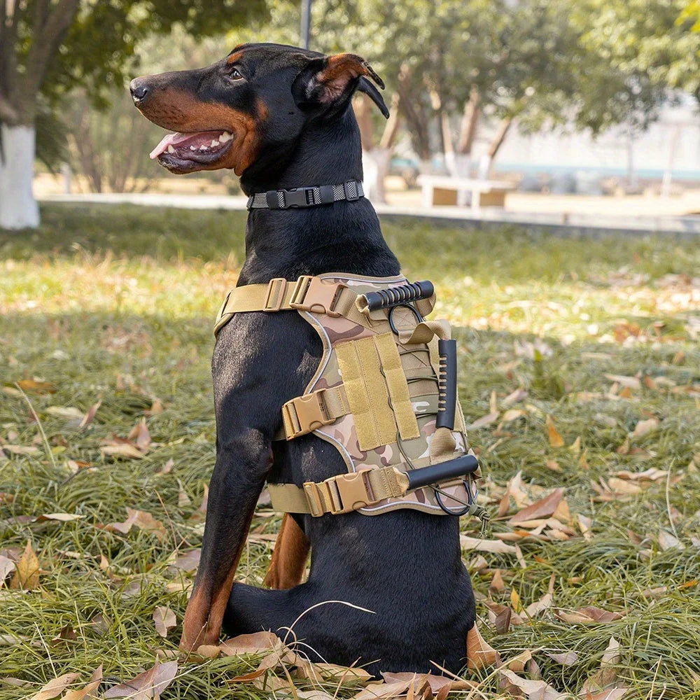 Arnês tático para cães sem tração, arnês para cães de estimação com 4 remendos para cães, colete reflexivo para animais de estimação com alça acolchoada macia e durável