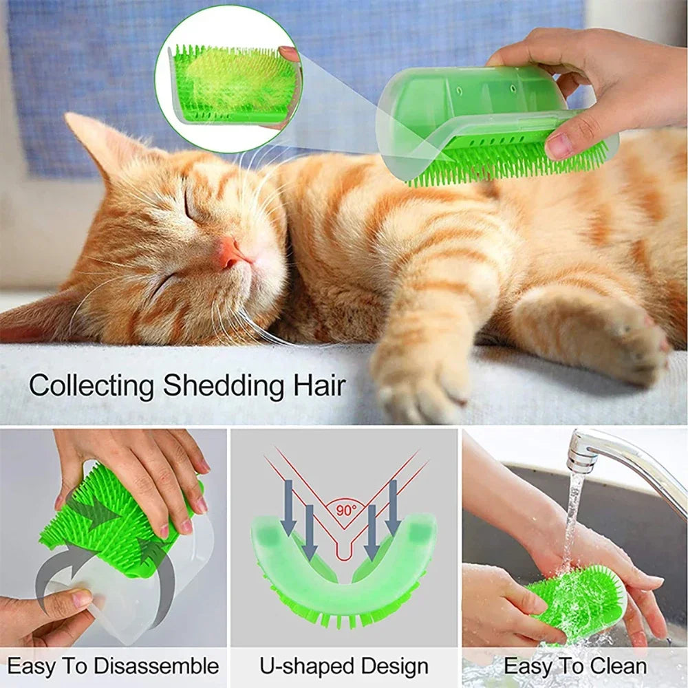 Pente de Canto para Gatos de Fixação na Parede, Escova Ergonômica Massageadora e Removedora de Pelos para Pets, Otimização de Espaço, Brinquedo de Coçar para Gatinhos de Interior e Fácil Instalação
