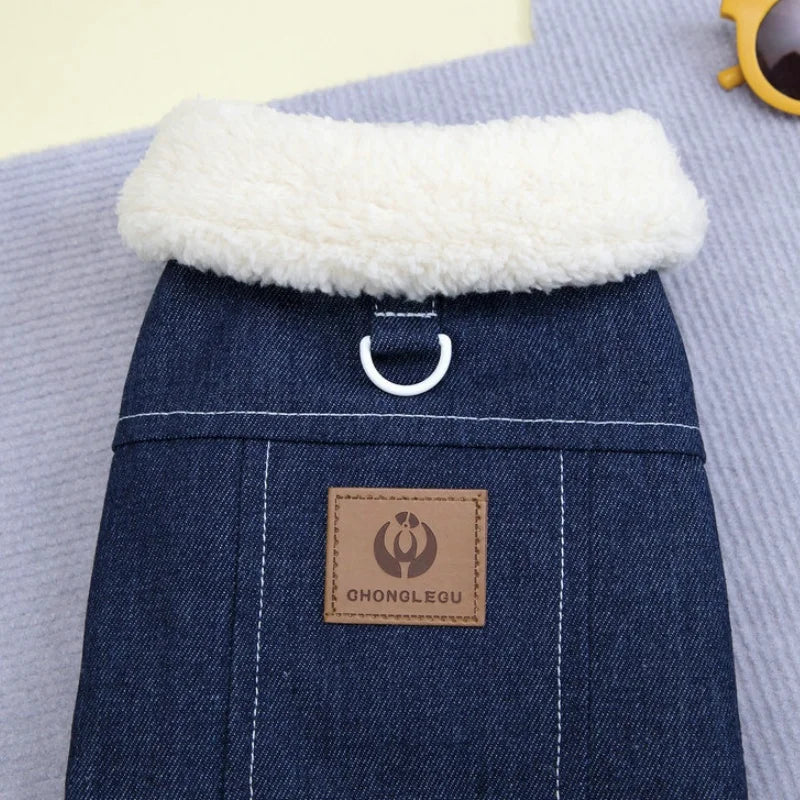 Moda denim cão para baixo jaqueta quente macio roupas para cães de estimação inverno filhote de cachorro casaco engrossado gato colete casaco yorkshire vestuário para animais de estimação