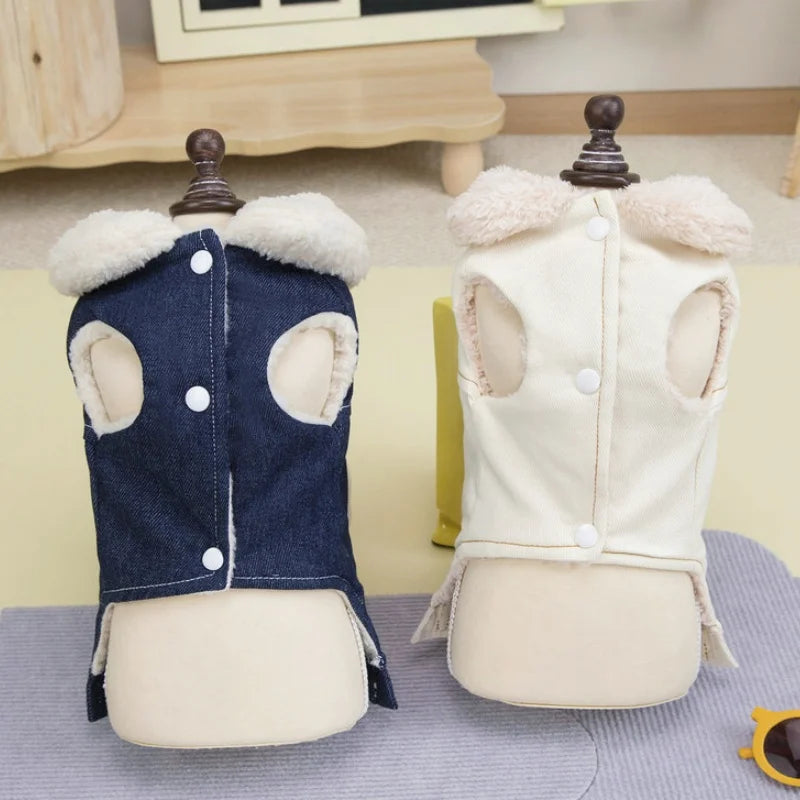 Moda denim cão para baixo jaqueta quente macio roupas para cães de estimação inverno filhote de cachorro casaco engrossado gato colete casaco yorkshire vestuário para animais de estimação