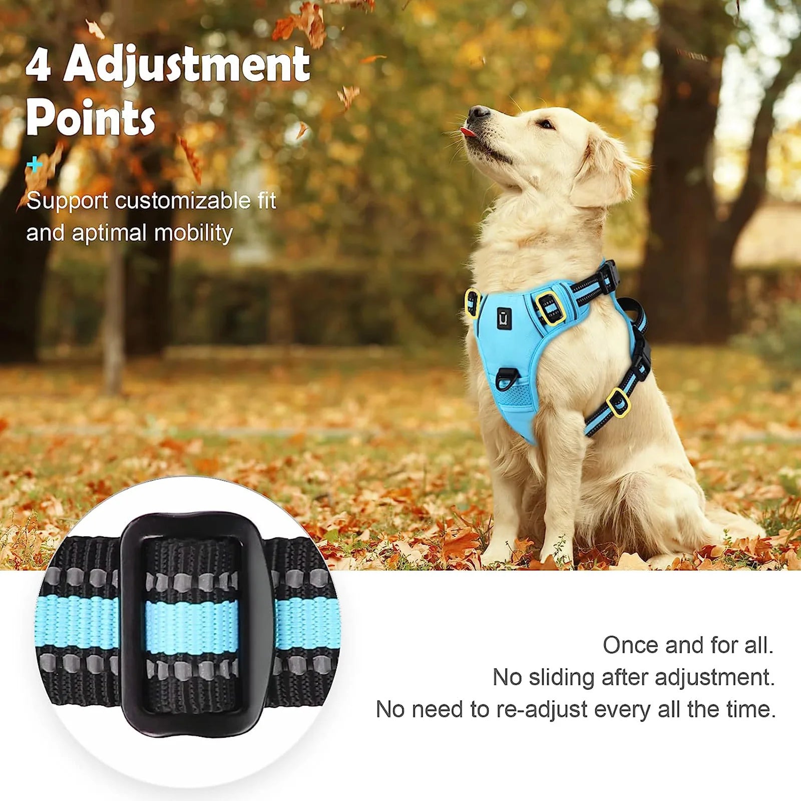 Não puxe o arnês do cão, Colete acolchoado macio ajustável, alça de controle fácil