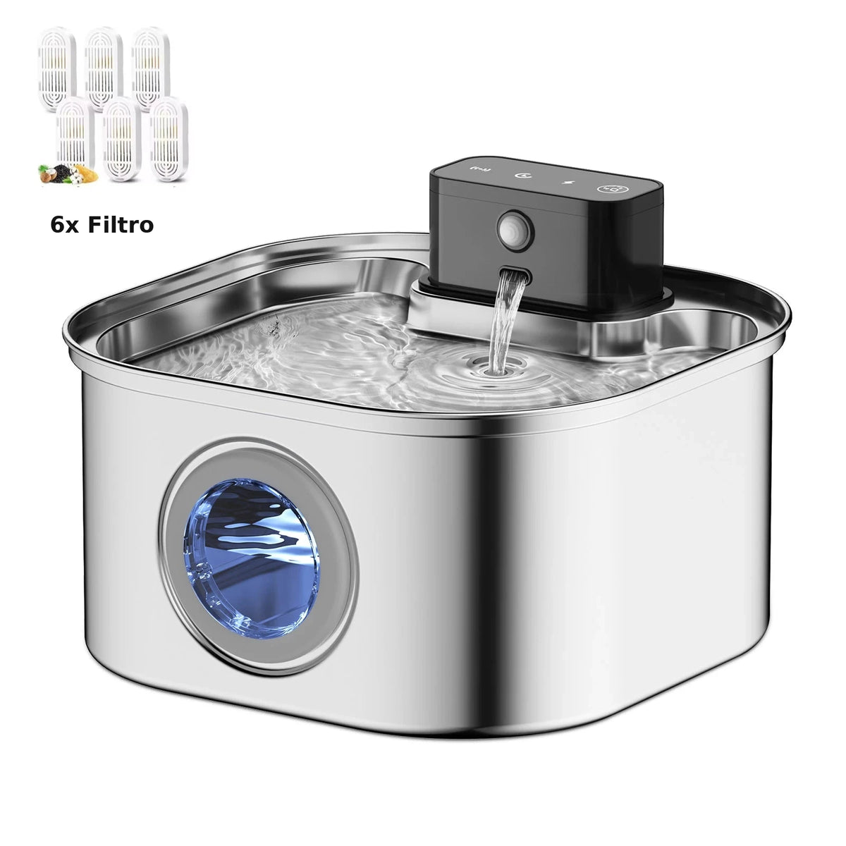 Fonte de Água Inteligente ZuriPet 3,2 L em Inox – para Cães e Gatos