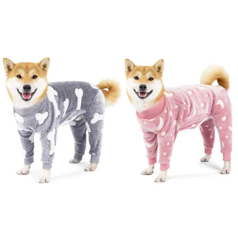 Pijama de flanela médio e grande para cães, roupas de inverno para animais de estimação, fantasia quente para cães