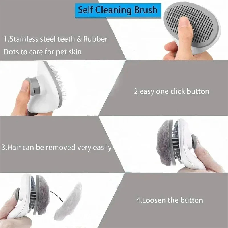 Escova para Cães e Gatos, Pente Limpador Automático de Pelos para Cães e Gatos, Ferramentas de Tosa, Pente Tira-Nós e Acessórios para Pets