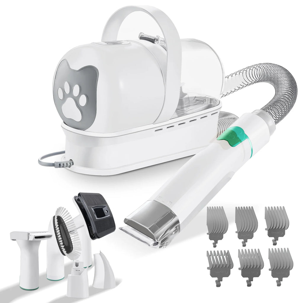 Aspirador de Pêlos para Animais 7 em 1 de 400W, Secador de Pêlos para Cães, Conjunto de Higiene com Copo Coletor de Pêlos e Ferramenta de Remoção de Pêlos