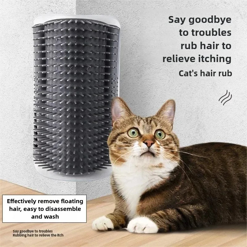 Pente de Canto para Gatos de Fixação na Parede, Escova Ergonômica Massageadora e Removedora de Pelos para Pets, Otimização de Espaço, Brinquedo de Coçar para Gatinhos de Interior e Fácil Instalação