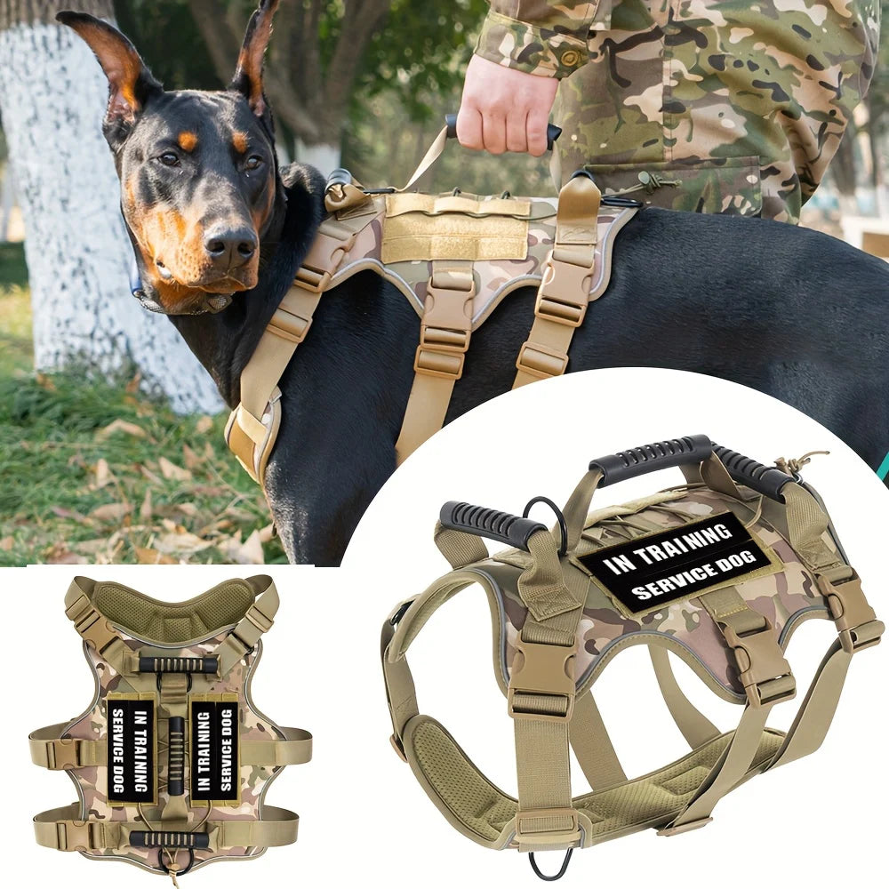 Arnês tático para cães sem tração, arnês para cães de estimação com 4 remendos para cães, colete reflexivo para animais de estimação com alça acolchoada macia e durável