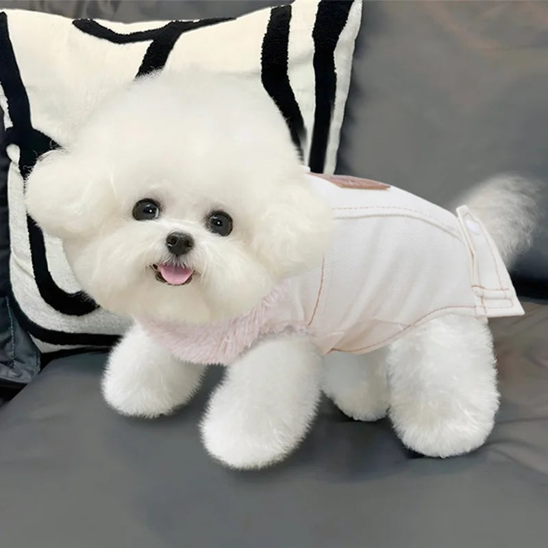 Moda denim cão para baixo jaqueta quente macio roupas para cães de estimação inverno filhote de cachorro casaco engrossado gato colete casaco yorkshire vestuário para animais de estimação