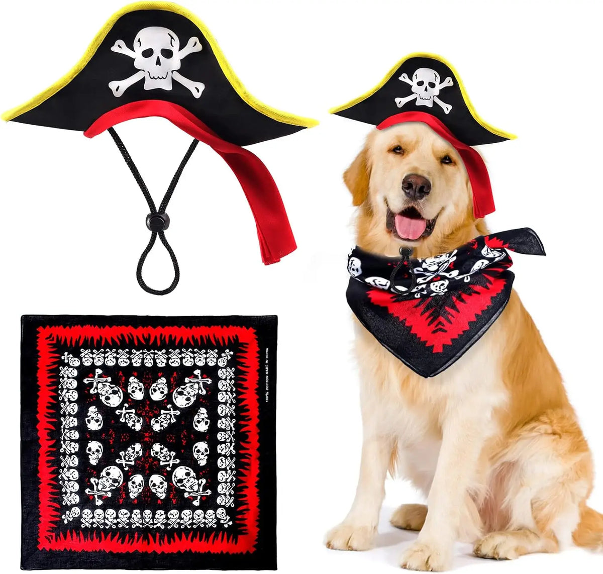 Fantasia de Pirata para Cães e Gatos – Chapéu e Bandana