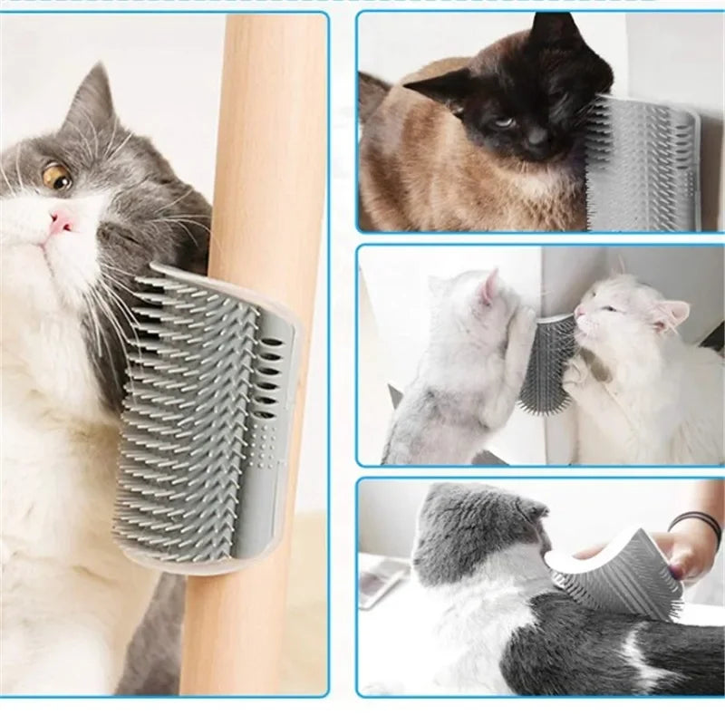 Pente de Canto para Gatos de Fixação na Parede, Escova Ergonômica Massageadora e Removedora de Pelos para Pets, Otimização de Espaço, Brinquedo de Coçar para Gatinhos de Interior e Fácil Instalação