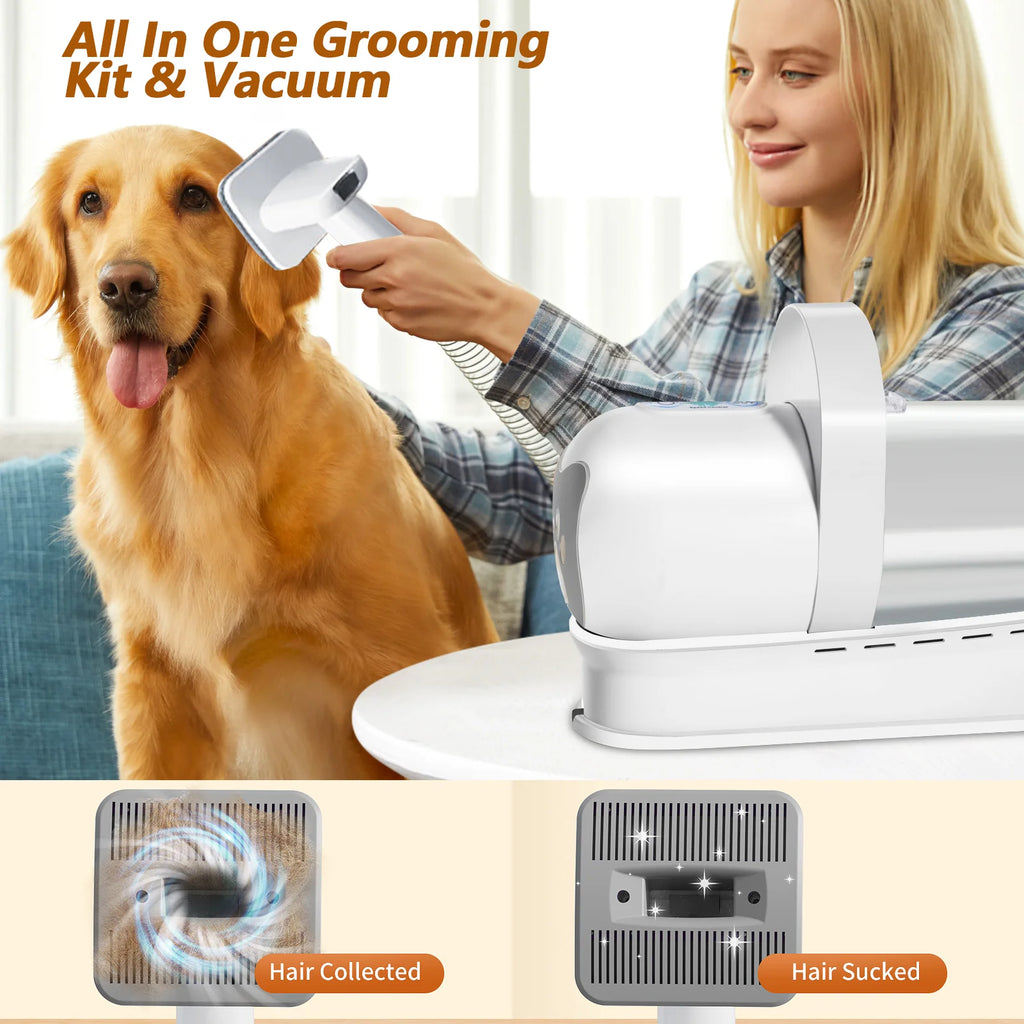 Aspirador de Pêlos para Animais 7 em 1 de 400W, Secador de Pêlos para Cães, Conjunto de Higiene com Copo Coletor de Pêlos e Ferramenta de Remoção de Pêlos