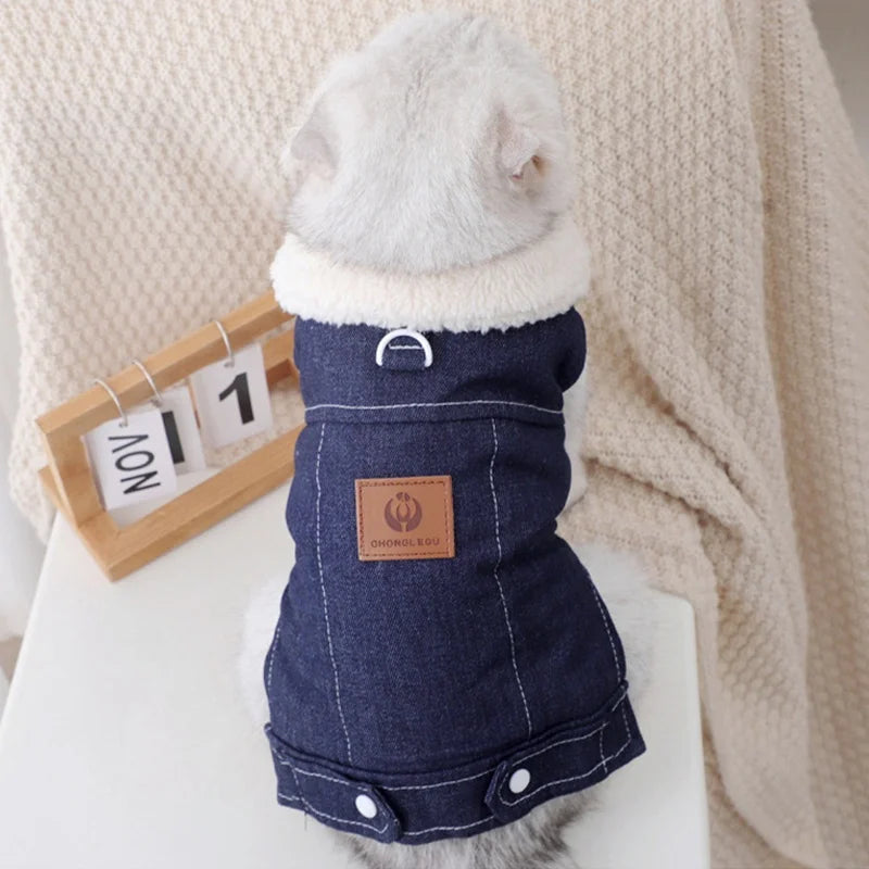 Moda denim cão para baixo jaqueta quente macio roupas para cães de estimação inverno filhote de cachorro casaco engrossado gato colete casaco yorkshire vestuário para animais de estimação