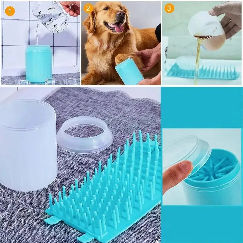 Escova de Limpeza de Patas de Animais de Estimação em Silicone Macio, Portátil, com Balde/Copo para Lavagem de Patas de Cães