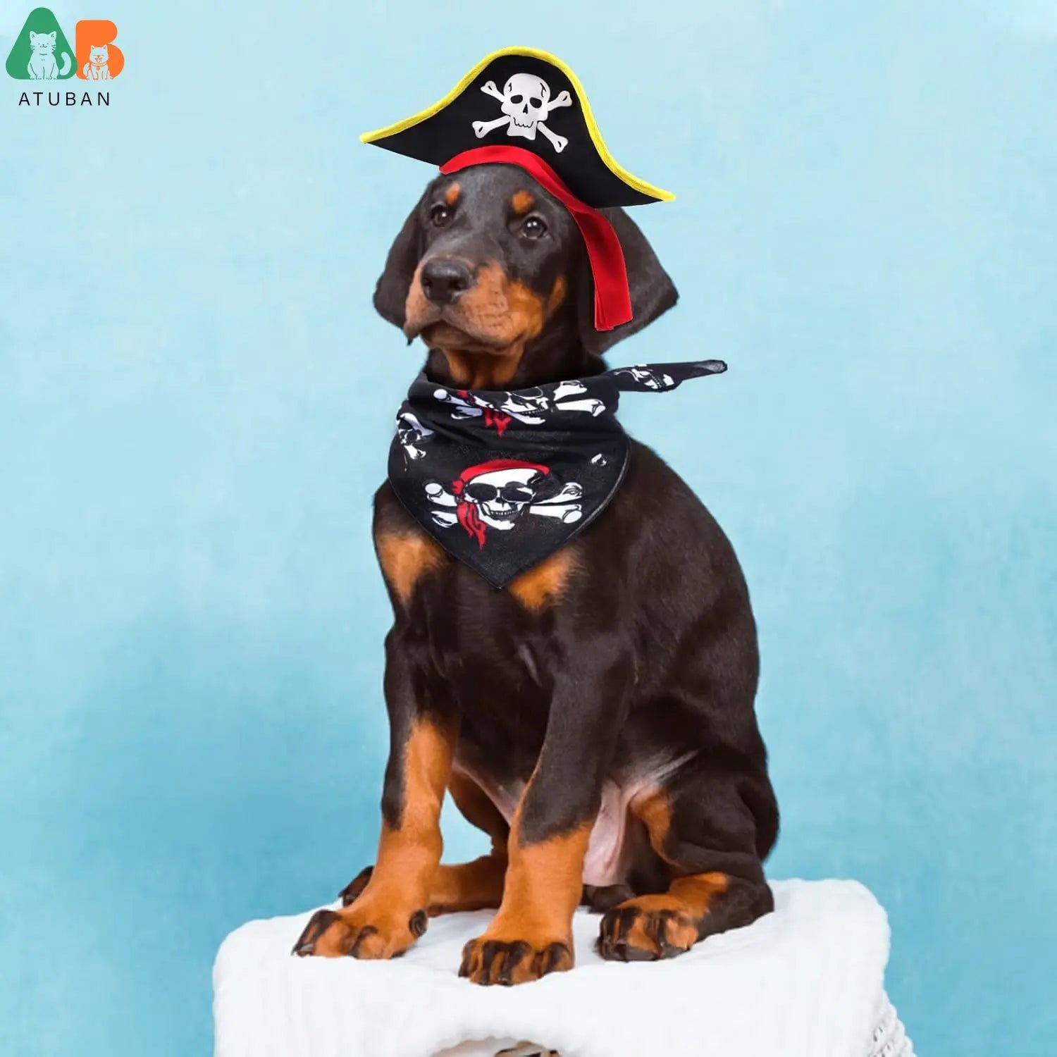 Atuban crânio impressão animal de estimação chapéu pirata com crânio pirata bandana cão gato capitão boné halloween pirata cosplay traje festa de halloween