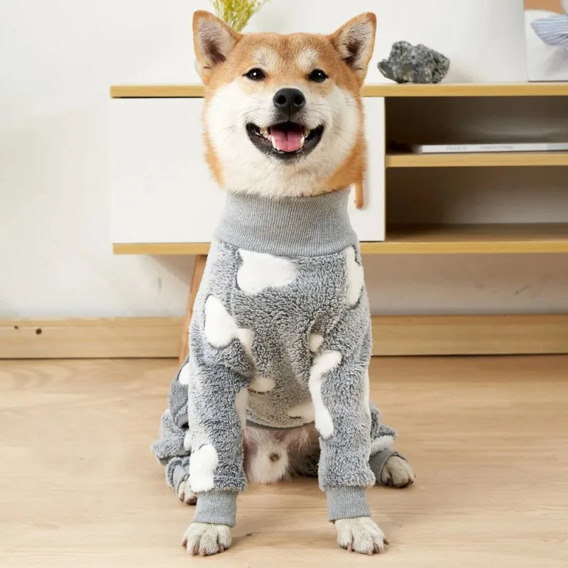 Pijama de flanela médio e grande para cães, roupas de inverno para animais de estimação, fantasia quente para cães